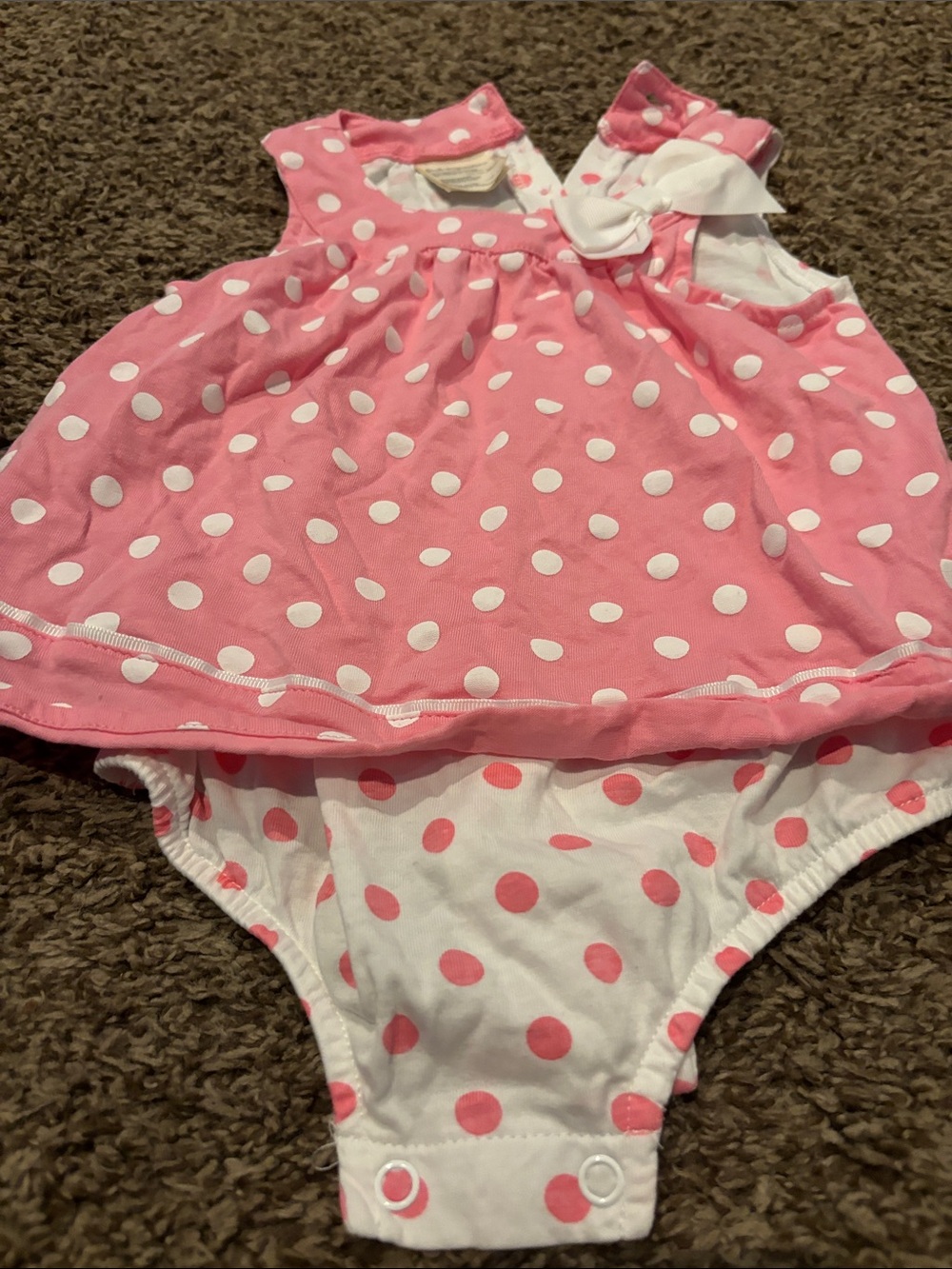 First Impressions Pink and White Polka Dot One-Piece 24 mo